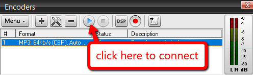 The encoders window toolbar in SAM Broadcaster