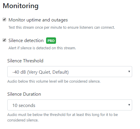 Silence Detector settings screenshot in Radio Mast