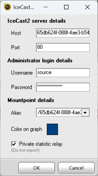 SAM Cast statistics config screenshot