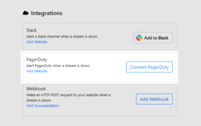 Connect to PagerDuty button in Radio Mast